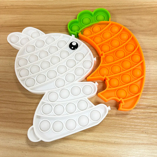 Easter Bunny Rabbit Carrot Fidget Sensory Popping Toys, Push Bubbles Puzzle Block Board Games Gifts for Easter Party Festivals