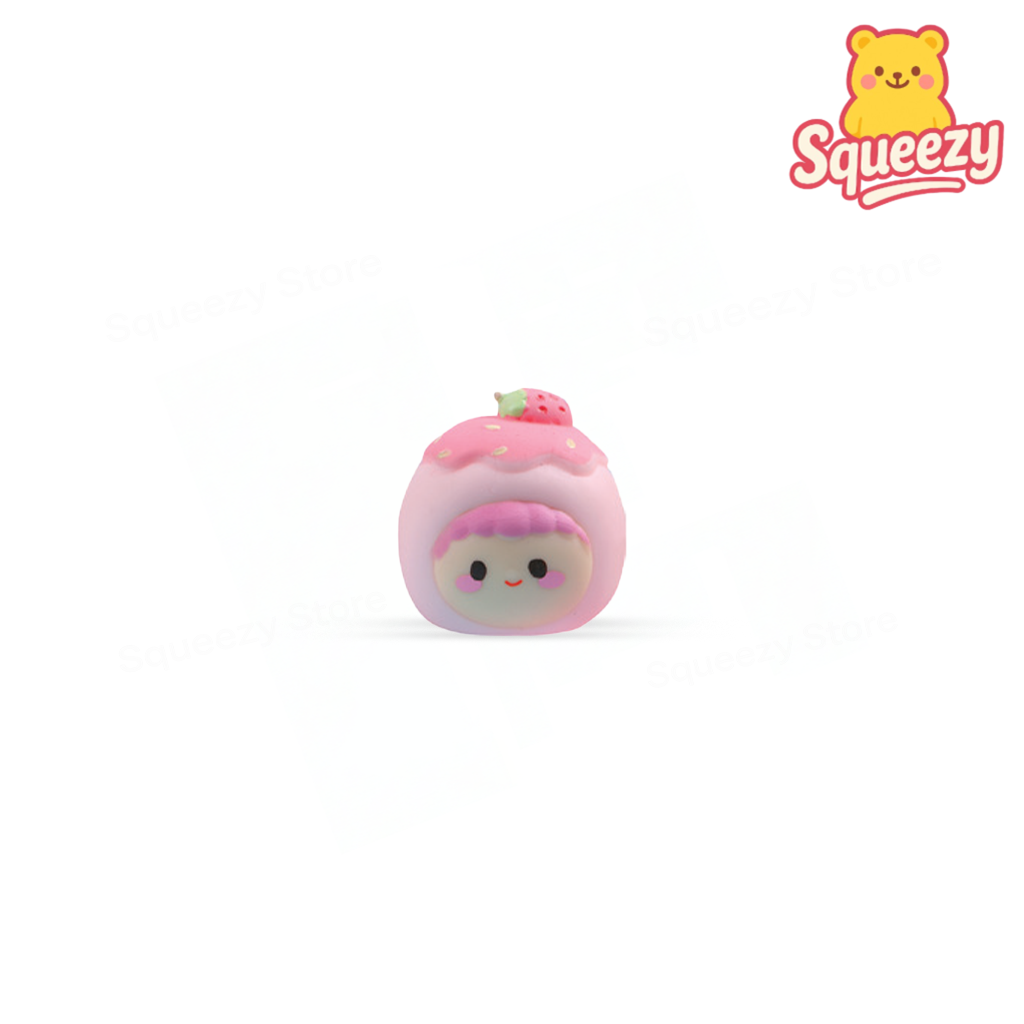 EVA Strawberry Dessert soft EVA stress relief toy shaped like a pink strawberry dessert with a small strawberry on top.