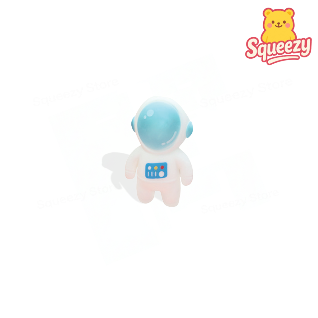 EVA Astronaut soft EVA stress relief toy shaped like a white astronaut with blue helmet visor.