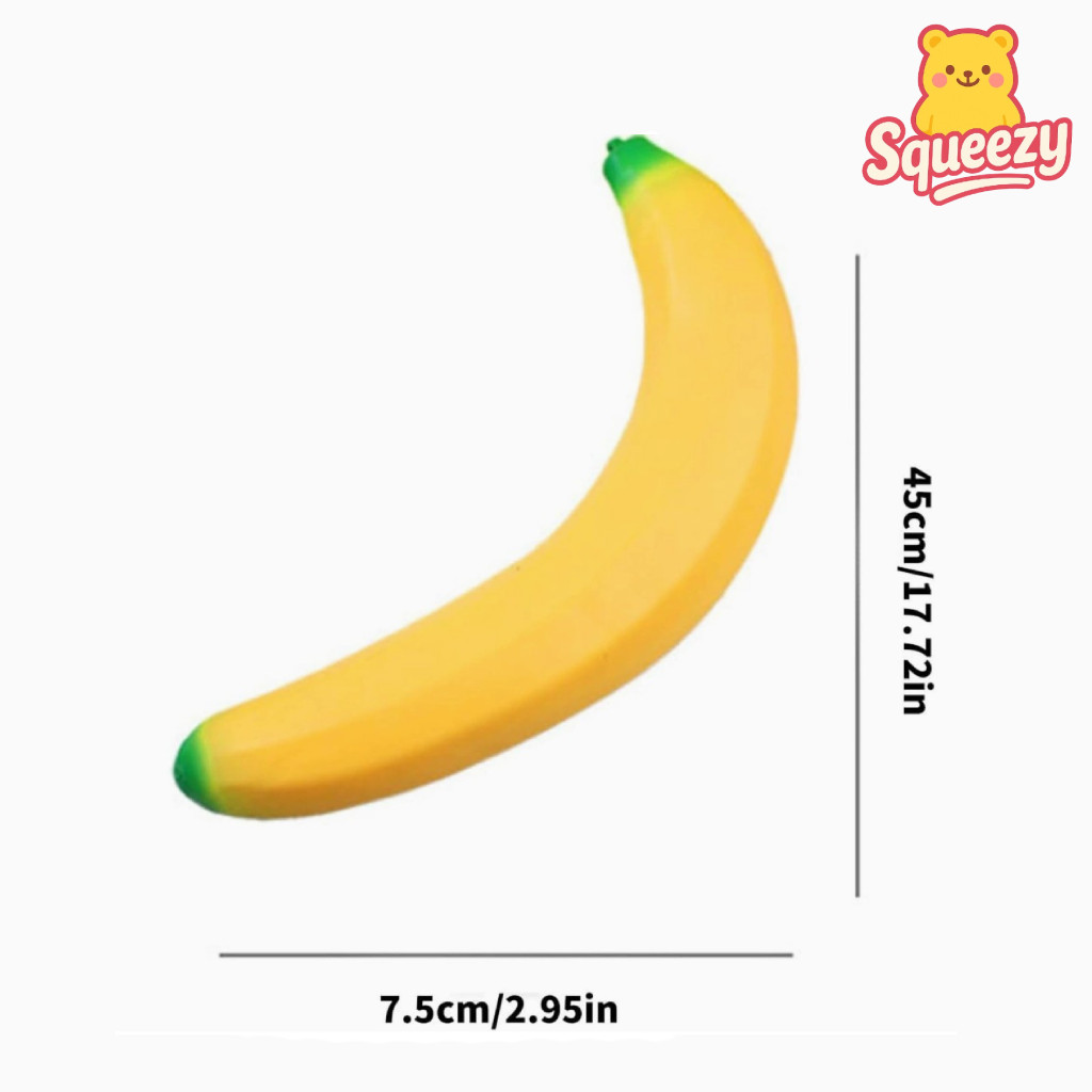 Giant Banana Squishy jumbo slow-rising stress relief toy shaped like a realistic ripe banana.