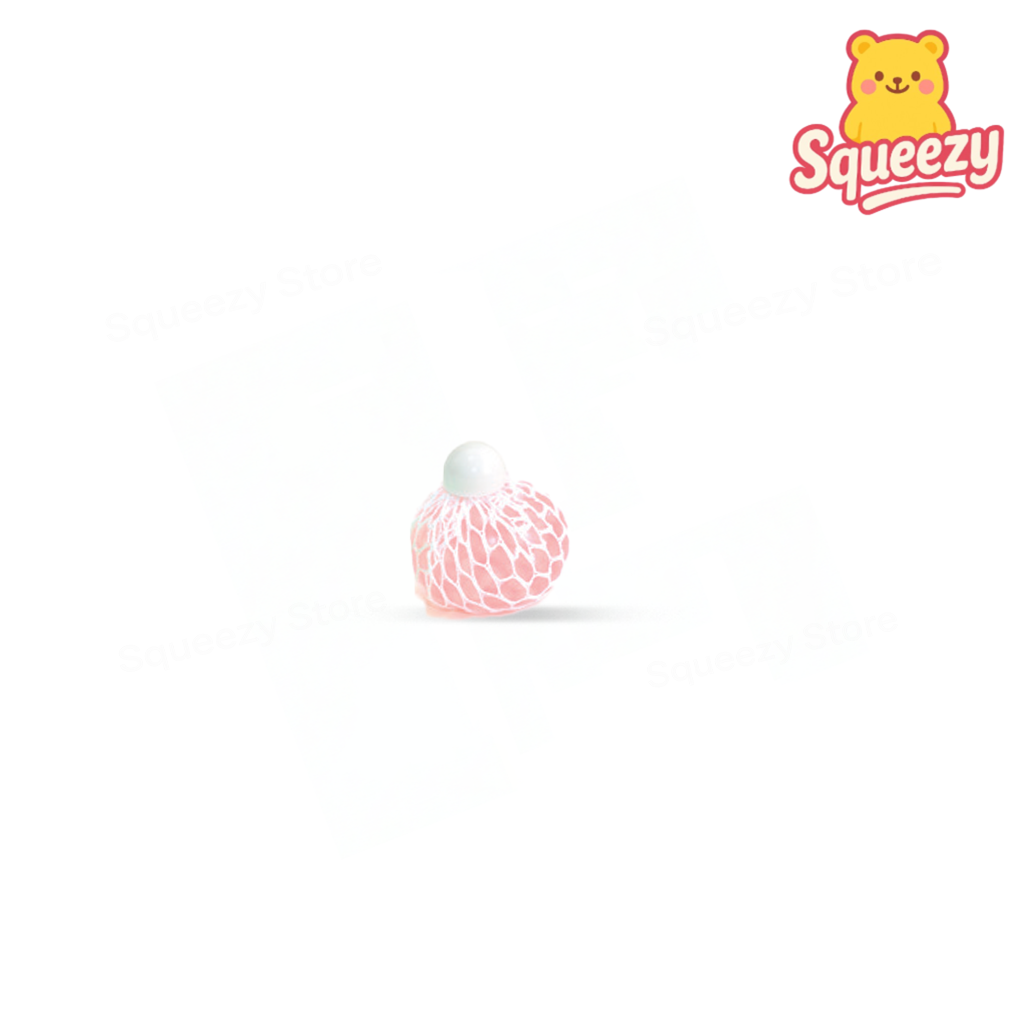 Pink Transparent Mesh Ball stress relief toy with transparent body and crystal bead filling.
