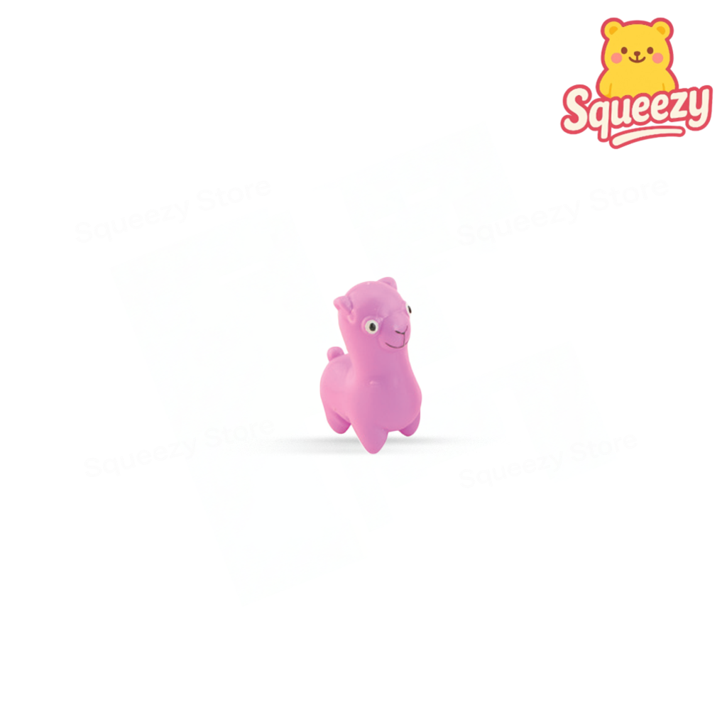 Purple EVA Llama soft stress relief toy with smiling face and rounded body.