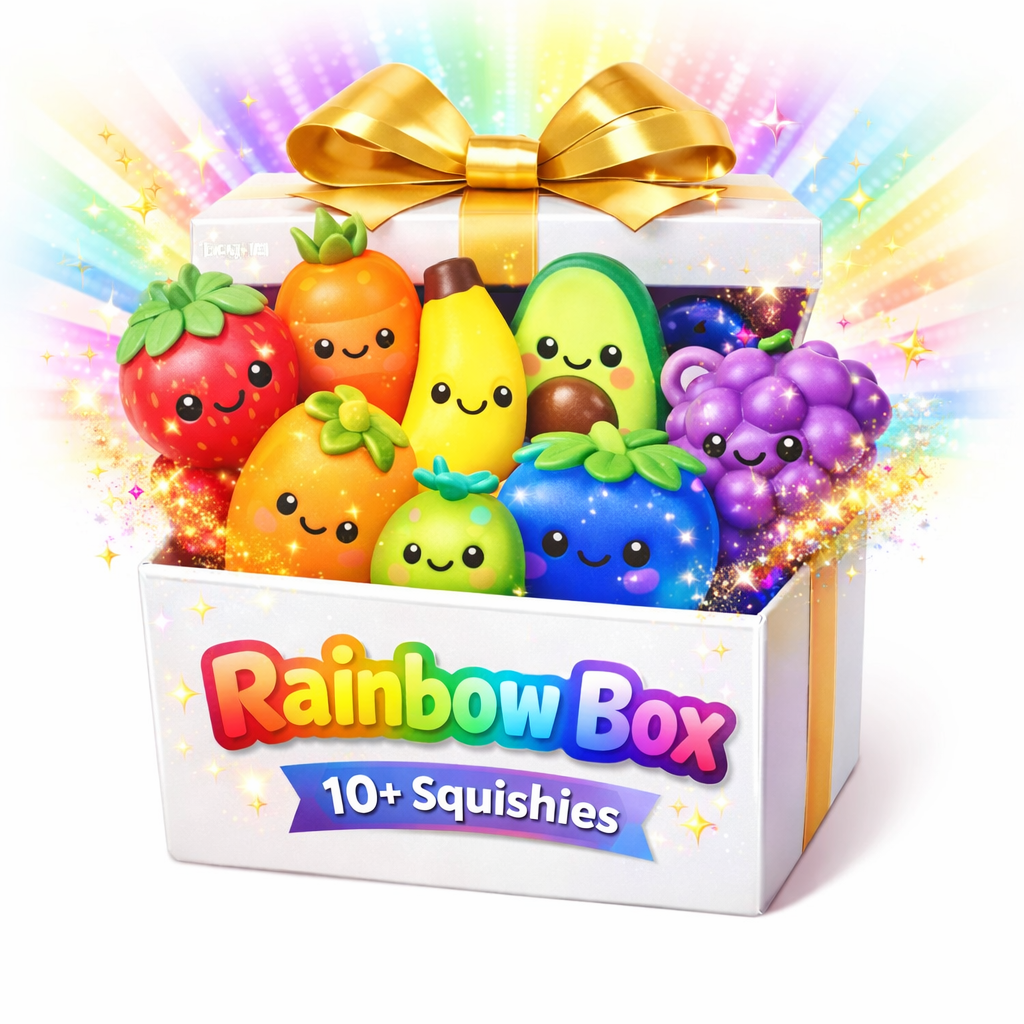Rainbow Box mystery squishy bundle with 10 surprise
colorful kawaii slow-rise squishy toys — sensory fidget
toy gift set for kids and adults by Squeezy Store