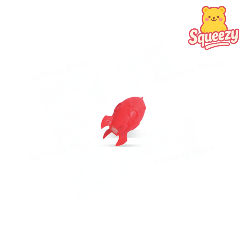 Red EVA Rocket soft sensory toy with cute cartoon rocket design.