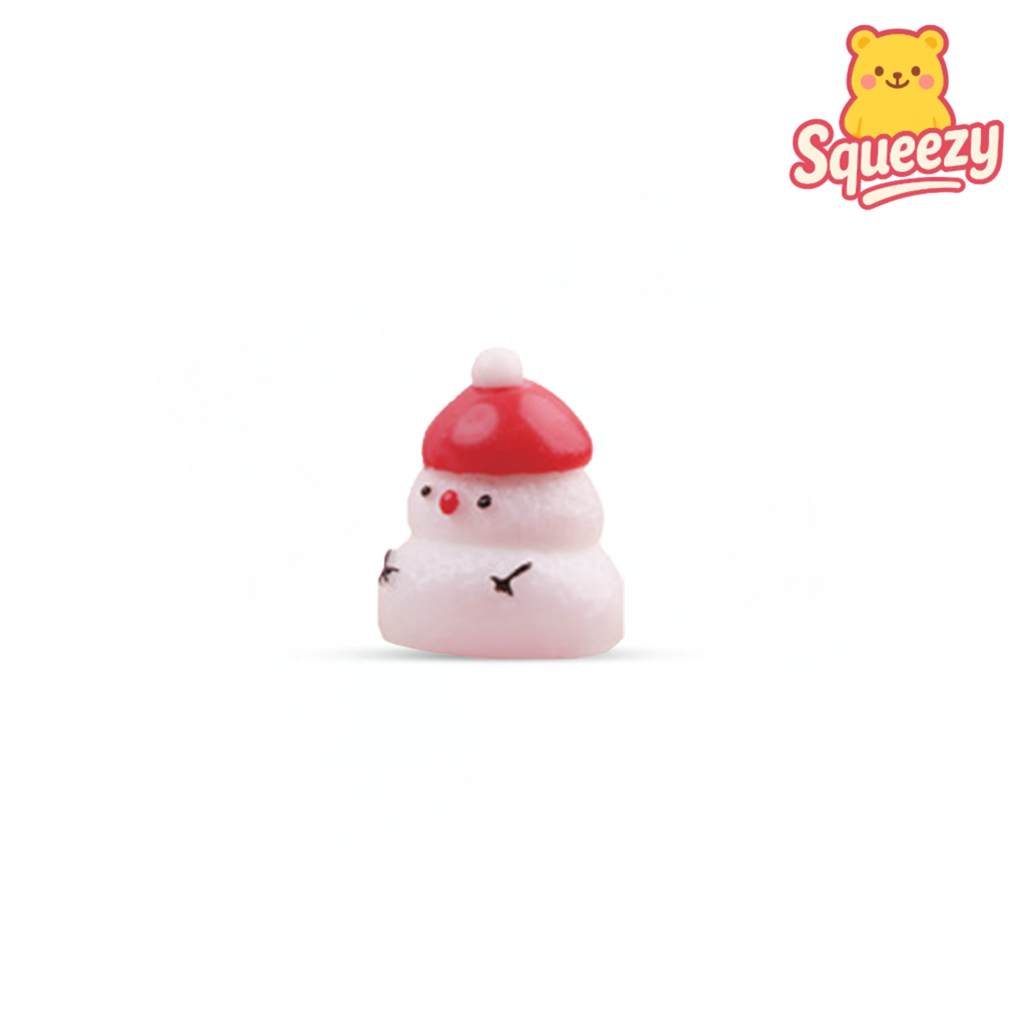 Red hat Snow Man Squishy super soft slow-rising holiday sensory toy.