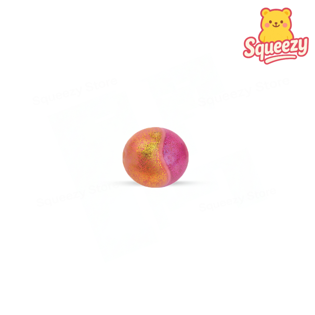Tai Chi Ball squeezable stress relief ball with two-tone pink and orange colors and sparkling glitter accents.