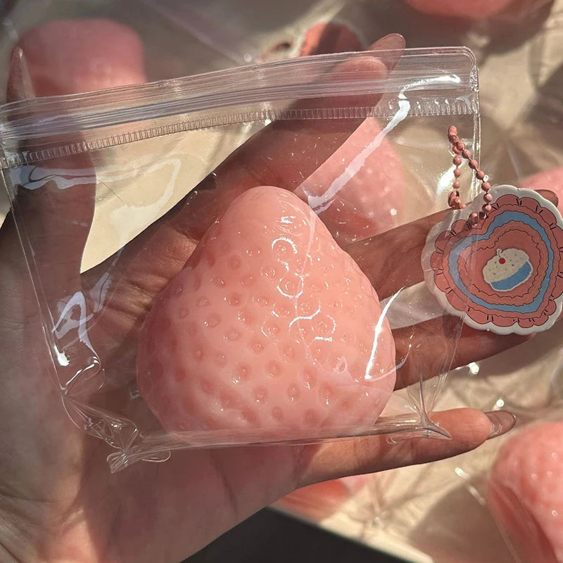 Cute Cream Gold Powder Big Strawberry Pinch Fidgeting Imitation Silicone Clay Feeling DIY Girl Birthday Gift Kids Squish Toys