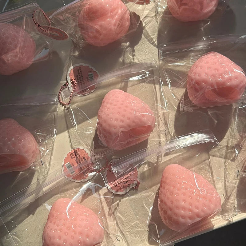Cute Cream Gold Powder Big Strawberry Pinch Fidgeting Imitation Silicone Clay Feeling DIY Girl Birthday Gift Kids Squish Toys