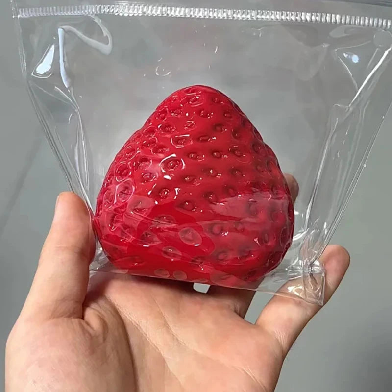 Cute Cream Gold Powder Big Strawberry Pinch Fidgeting Imitation Silicone Clay Feeling DIY Girl Birthday Gift Kids Squish Toys