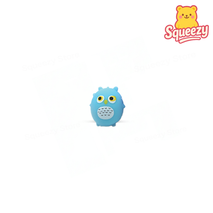 Blue Animal Cutie soft EVA stress relief toy with yellow eyes and owl belly detail.
