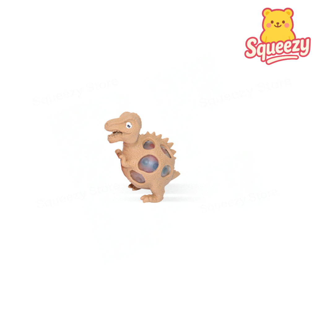 Beige Squishy Dino with Beads soft EVA stress relief toy with dinosaur spikes and visible beads.