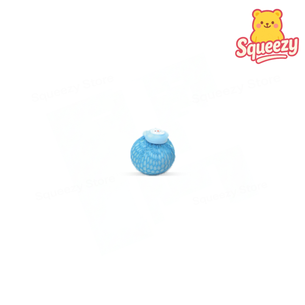 Blue Animal Theme Mesh Ball sensory toy with squeezable mesh-covered design.