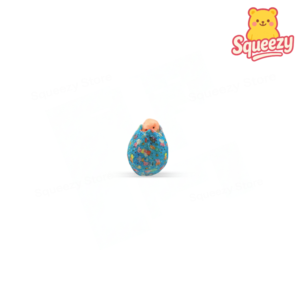 Blue Dinosaur Egg stress relief toy with colorful glitter pieces inside.