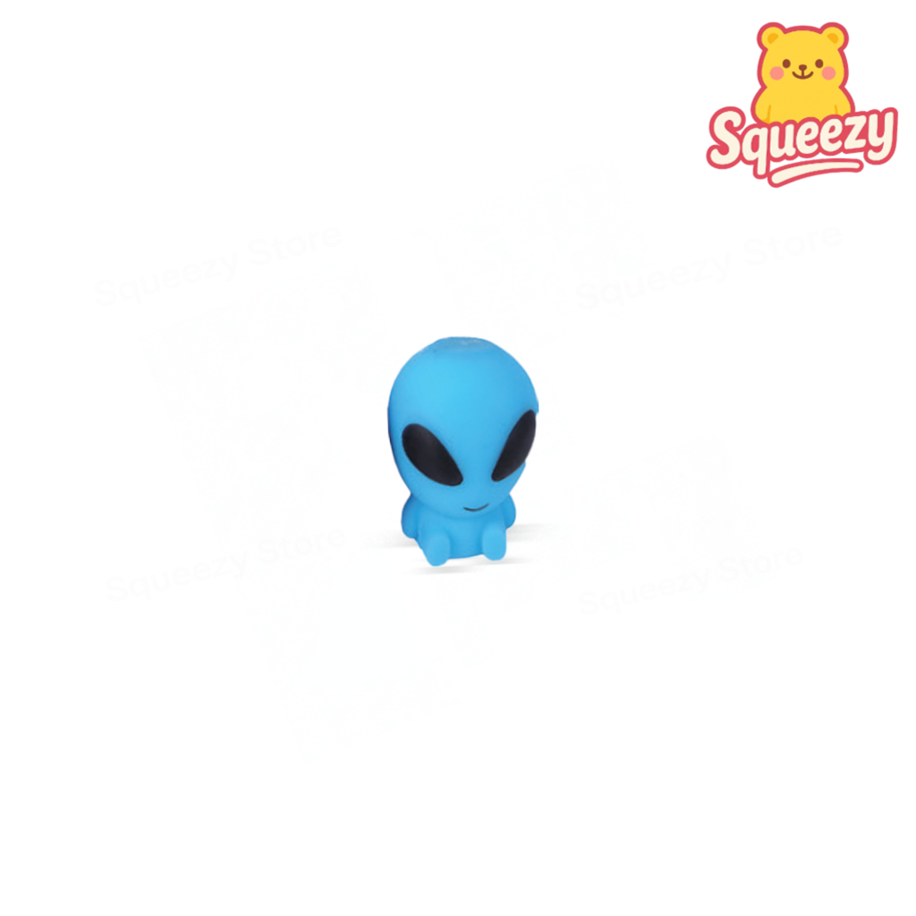 Blue EVA Alien soft EVA stress relief toy with oversized eyes and cartoon alien shape.