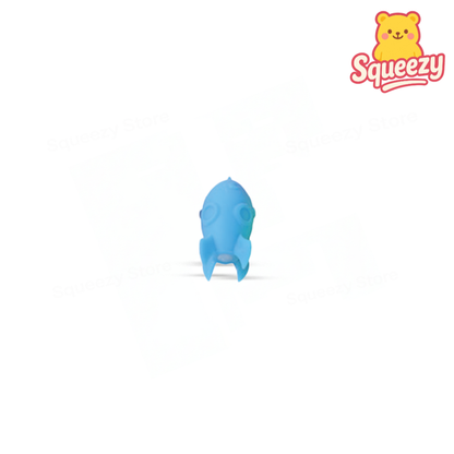 Blue EVA Rocket soft EVA stress relief toy with rounded body and side fins.