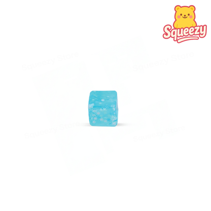 Blue Ice Cube with Maltose glitter stress relief toy with translucent cube design.