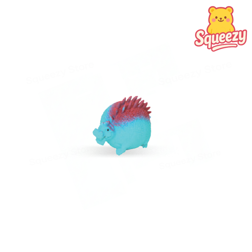 Blue Little Dinosaur soft stress relief toy with red spikes and playful expression.