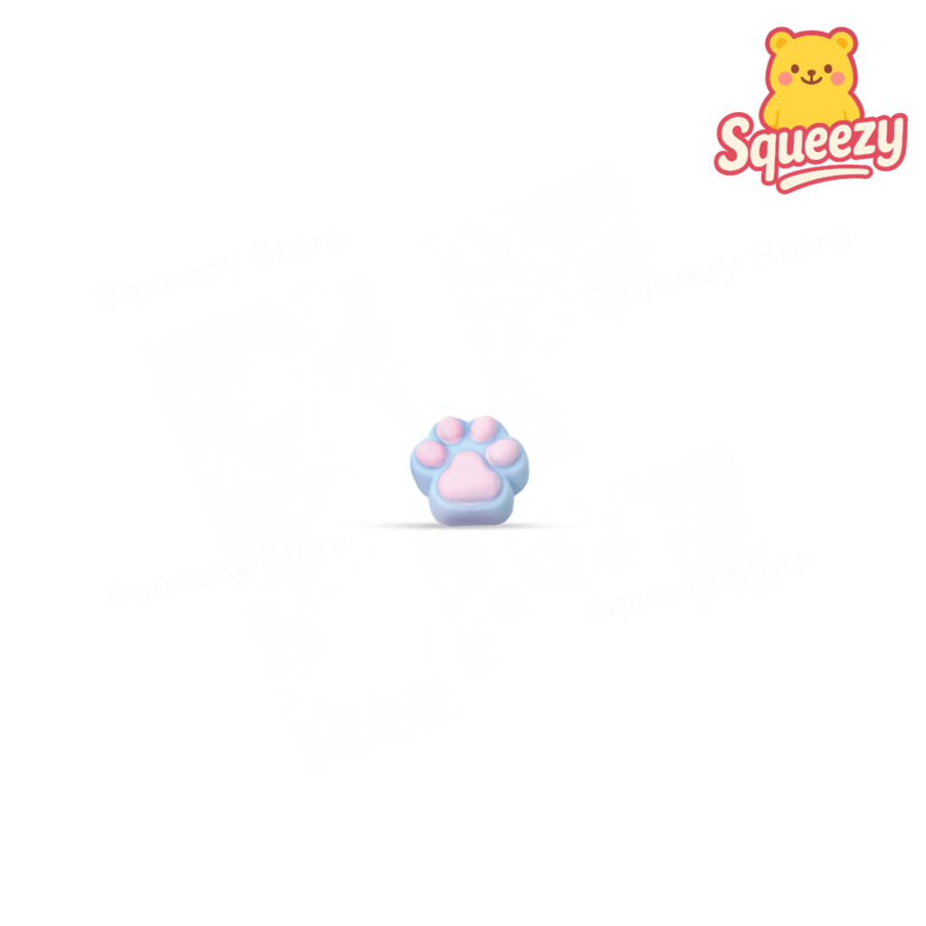 Blue Super Squishy Cat Paw, Mini Size soft sensory toy with pink paw pad details.