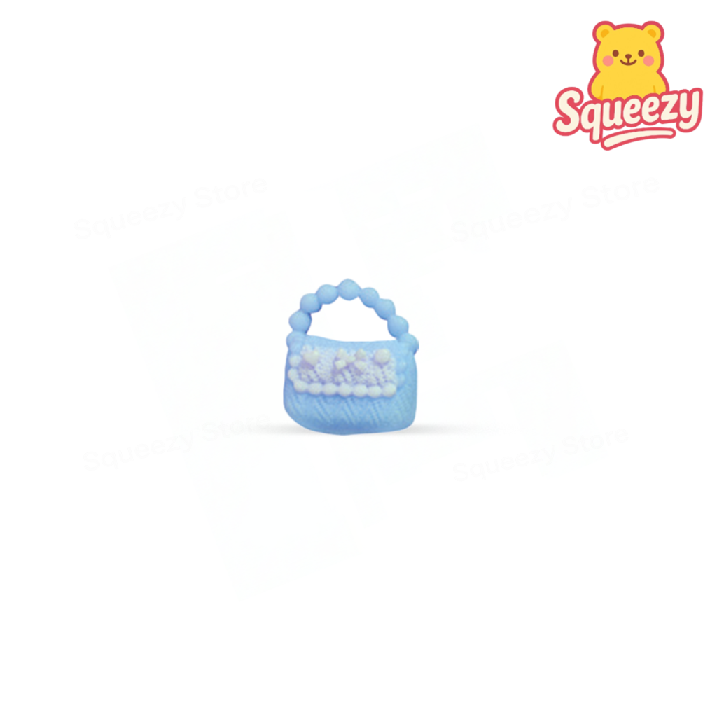 Blue Sweet Heart Bag Squishy soft EVA stress relief toy shaped like a pastel purse with heart design.