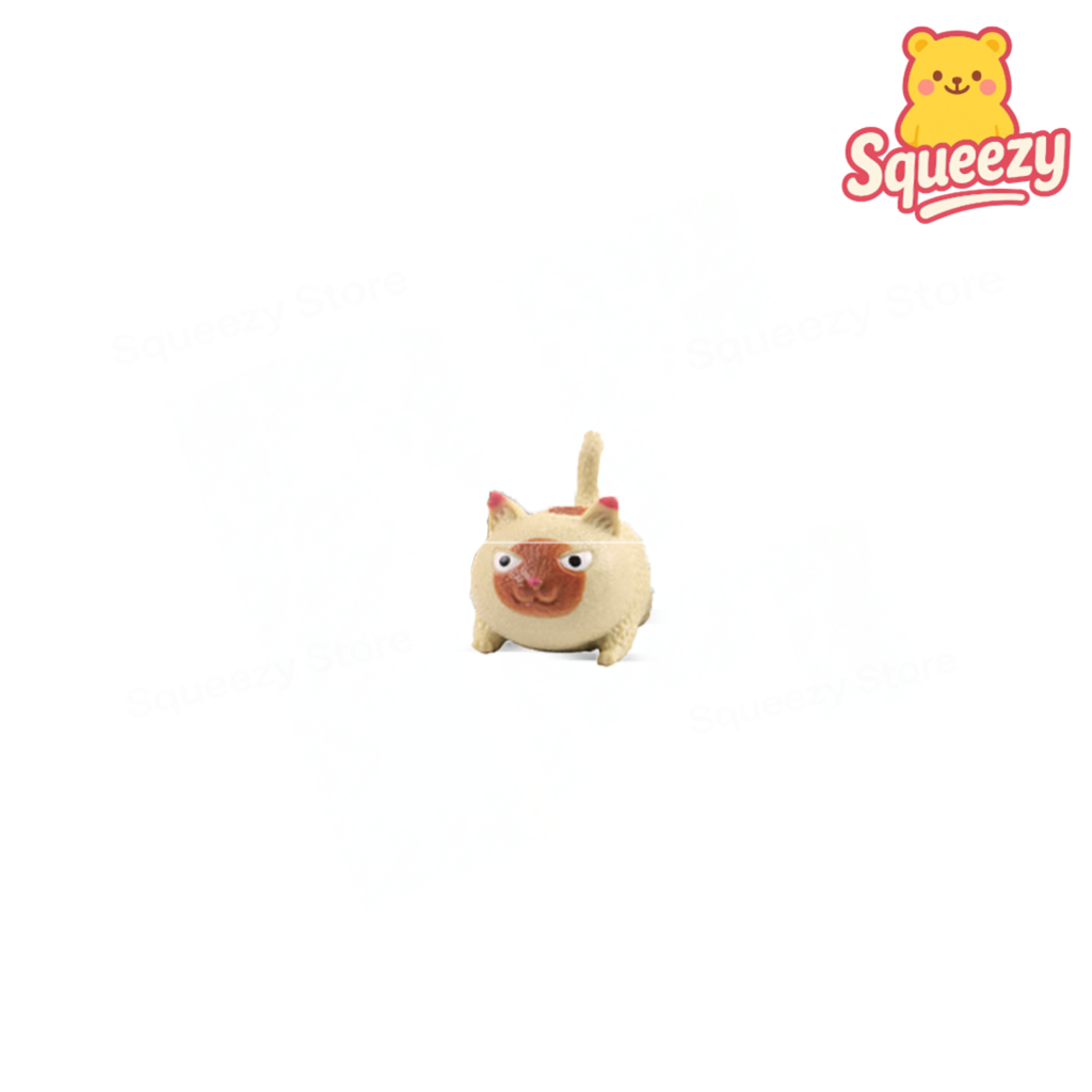 Brown Small Angry Cat soft EVA stress relief toy with grumpy face and curled tail.