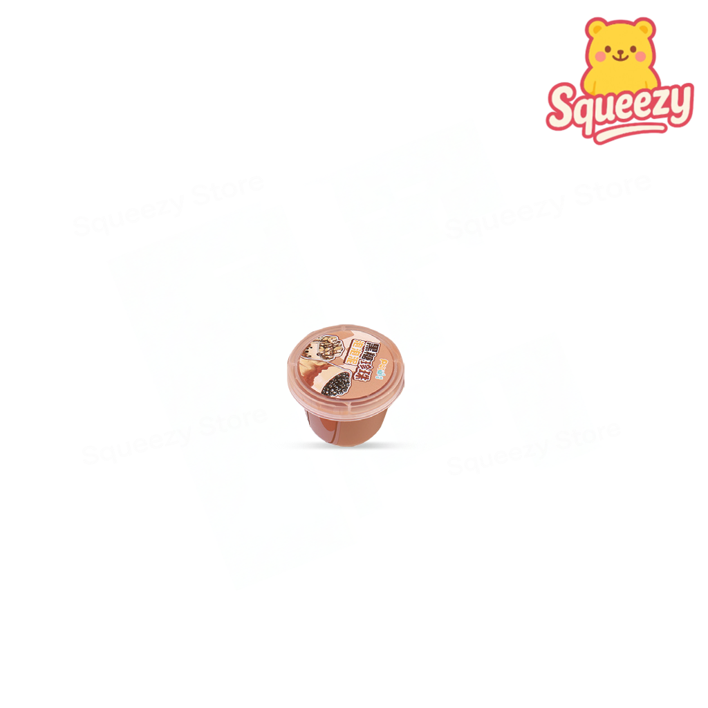 Brown Sugar Boba Slime sensory toy packaged in a bubble tea cup with realistic boba pearl decorations.
