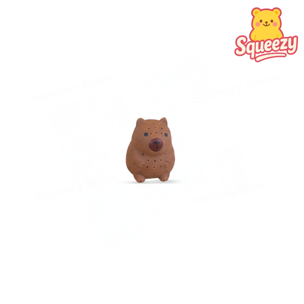 Brown Water Splashing Capybara soft sensory toy with smiling face and tiny ears.