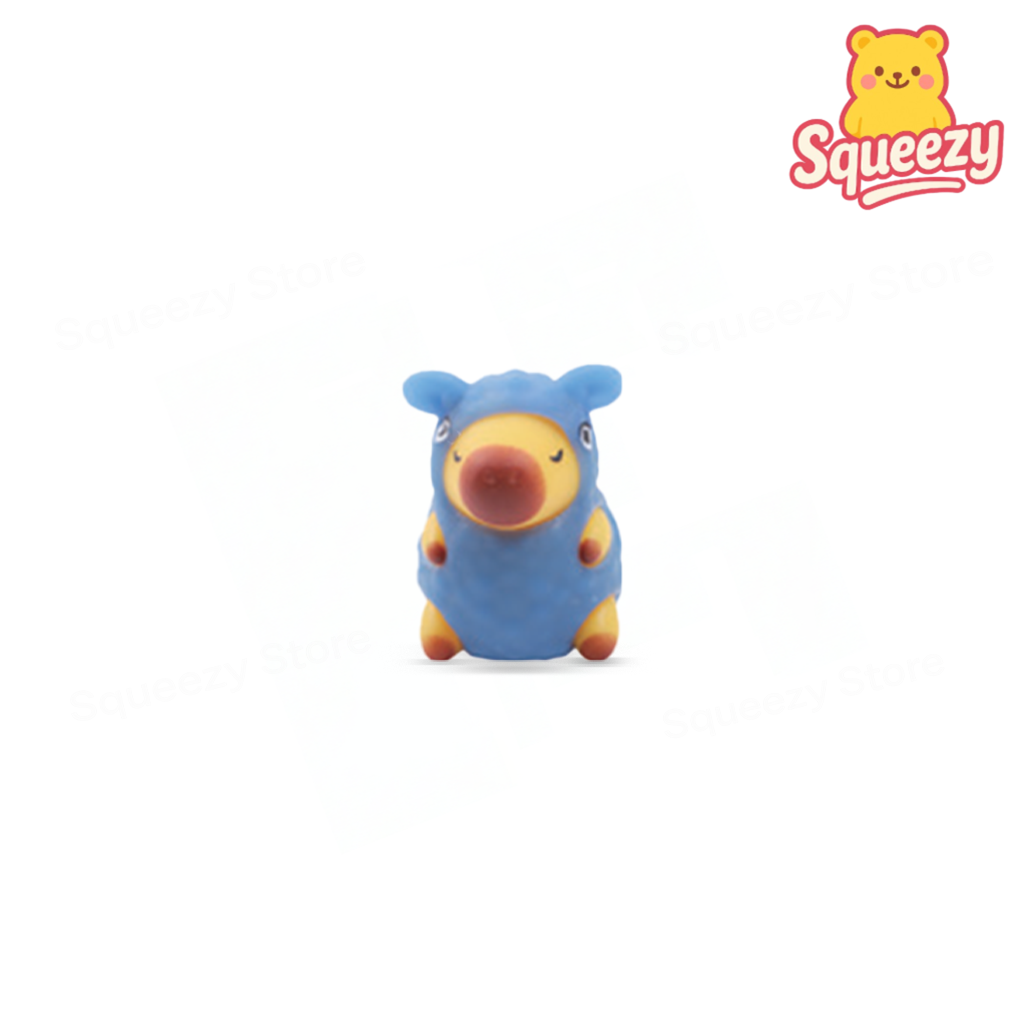 Capybara in blue costume soft stress relief toy.