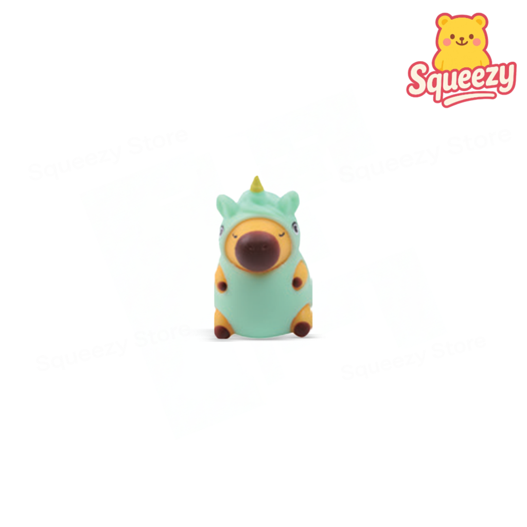 Capybara in green costume collectible soft sensory toy.