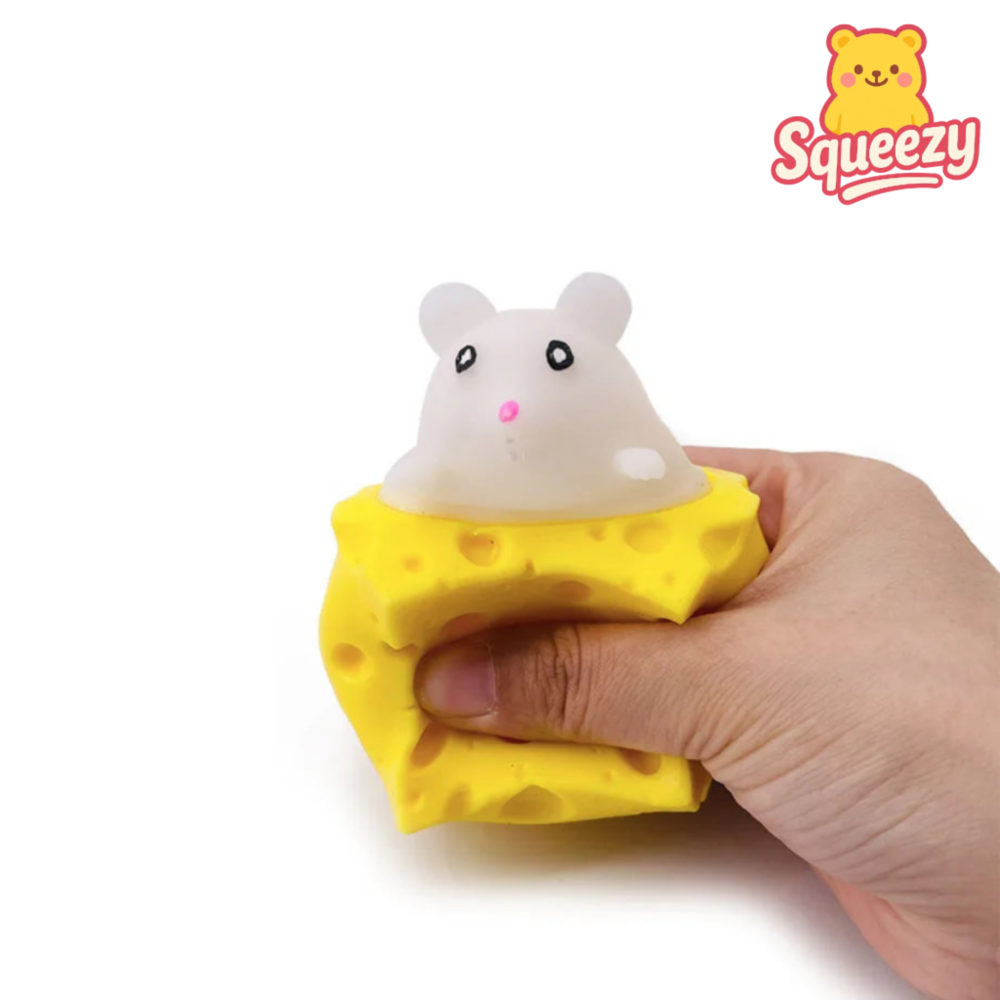 white Cheese Mouse Squeeze Toy for Stress
