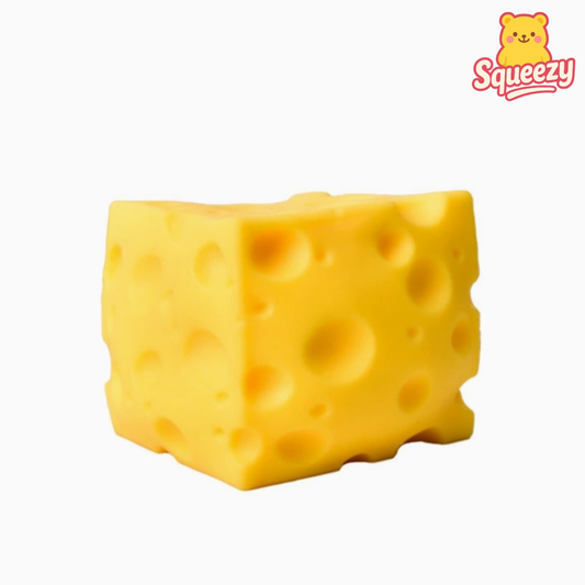 Cheese Squishy soft slow-rising jumbo stress relief toy designed as a realistic Swiss cheese block with detailed holes.