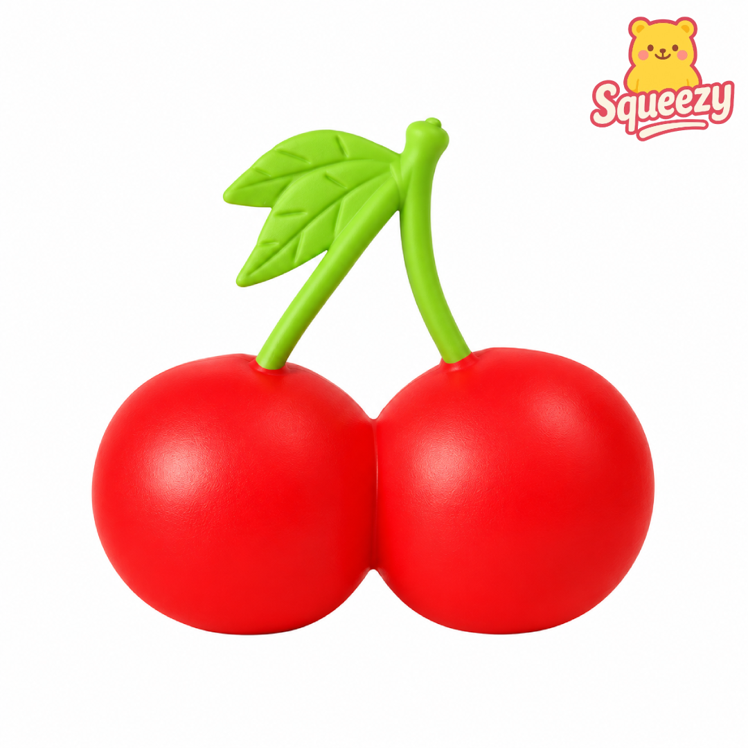 Cherry squishy slow rising stress relief toy isolated on a white background