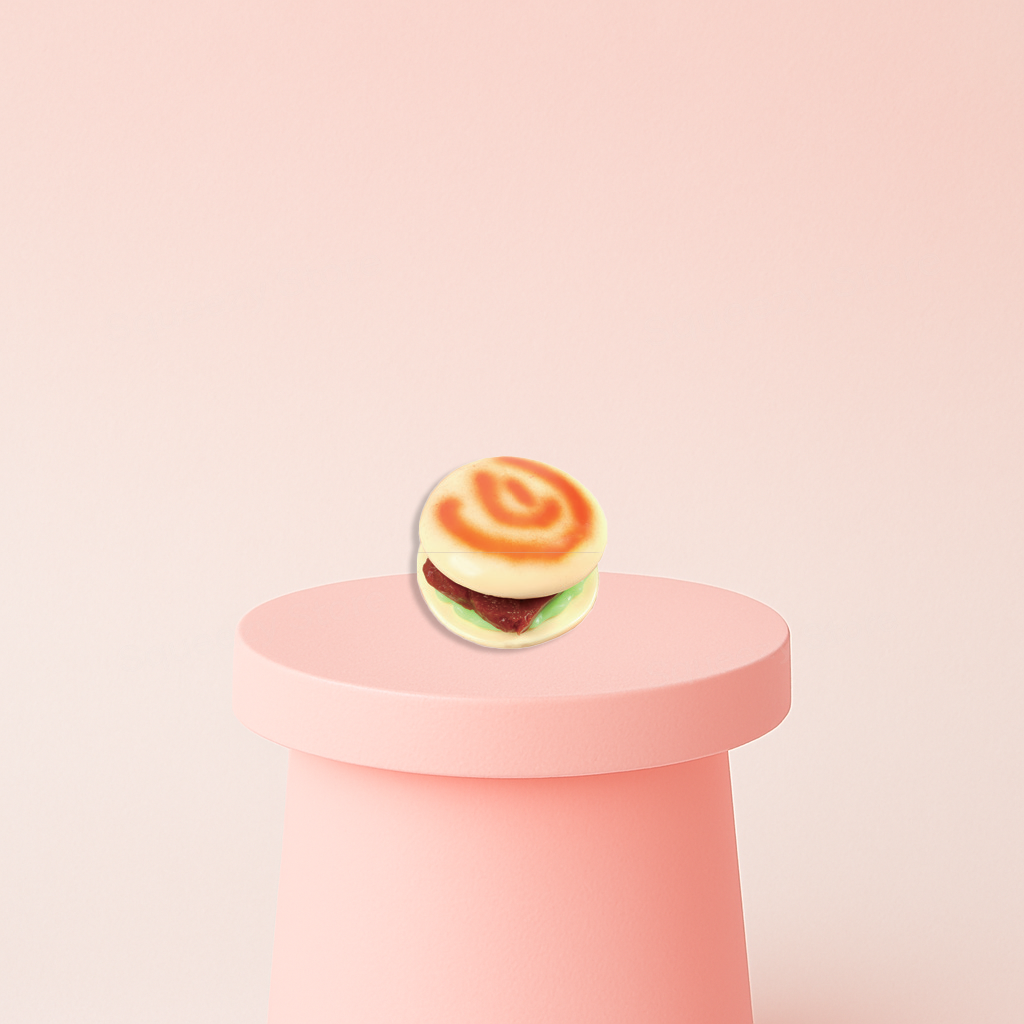 Chinese Pull Pork Burger Squishies display box featuring jumbo bao bun stress relief toys.