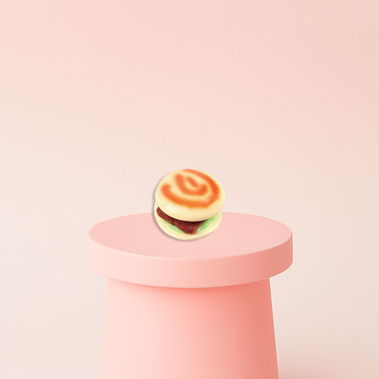 Chinese Pull Pork Burger Squishies display box featuring jumbo bao bun stress relief toys.