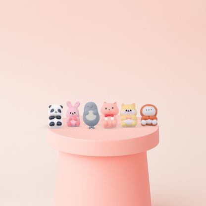 Cute Animals Mix Squishies featuring bunny, penguin, monkey, panda, pig, cat, and hamster slow-rising stress relief toys.