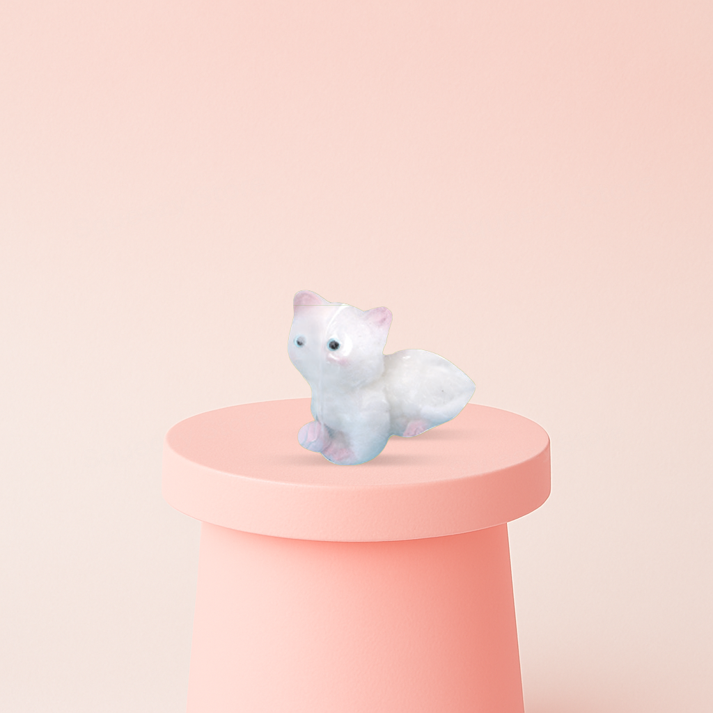 Cute Cat Squishy displayed on a pastel stand, ultra-soft slow-rising sensory toy for stress relief.