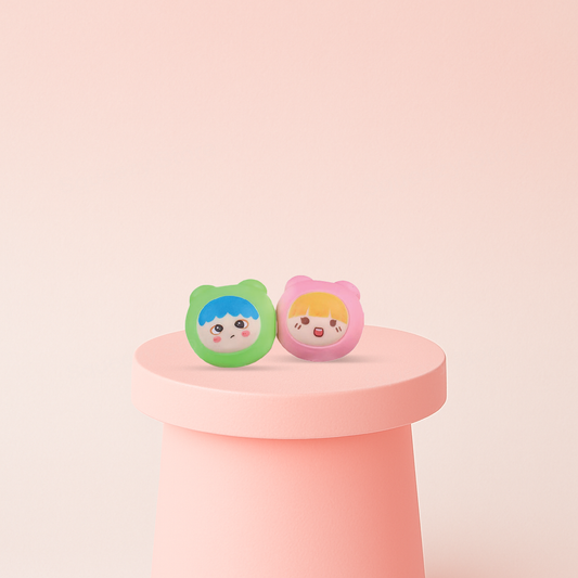 Cute Squishies in assorted pastel colors featuring adorable cartoon character faces.