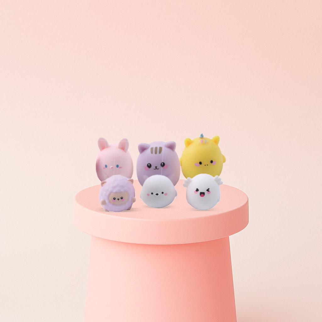 Cute Style Animal Blind Box with assorted pastel animal designs including chick, bear, bunny, and cat characters.