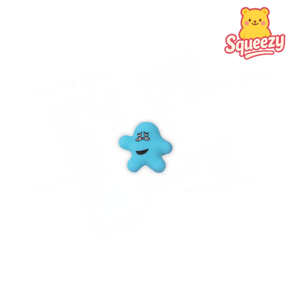 Cyan Little Size Squishy Man soft EVA stress relief toy with smiling face.