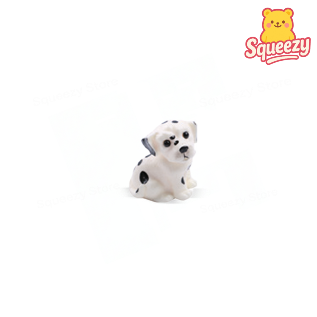 Dalmatian Dog Squishy with black spots, super soft slow-rising stress relief toy.