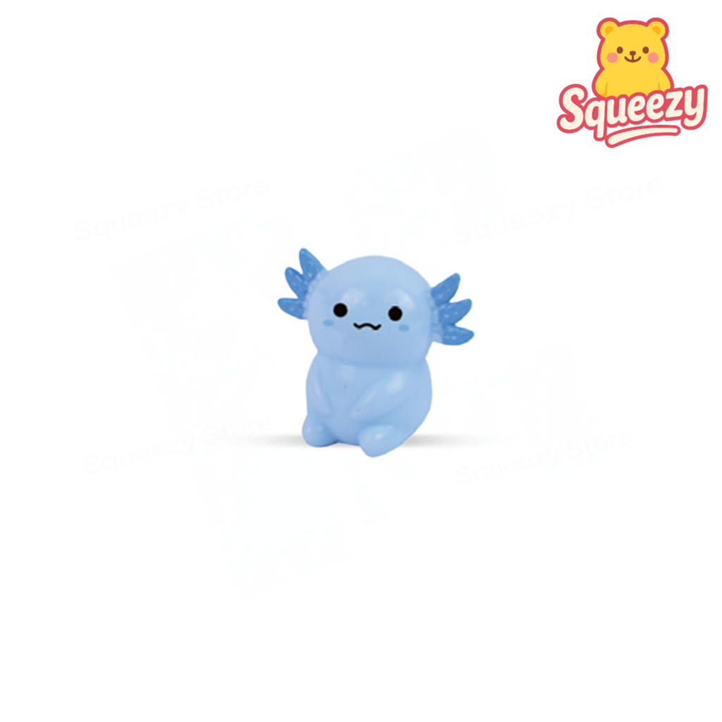 Blue EVA Axolotl soft stress relief toy with pastel blue body and frilly side gills.