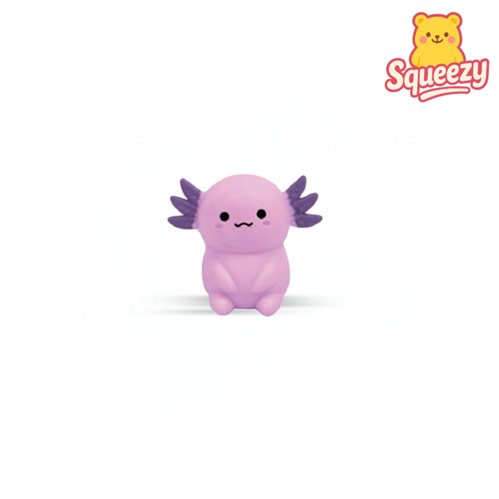 Purple EVA Axolotl soft EVA stress relief toy with dark purple gills and rounded body.