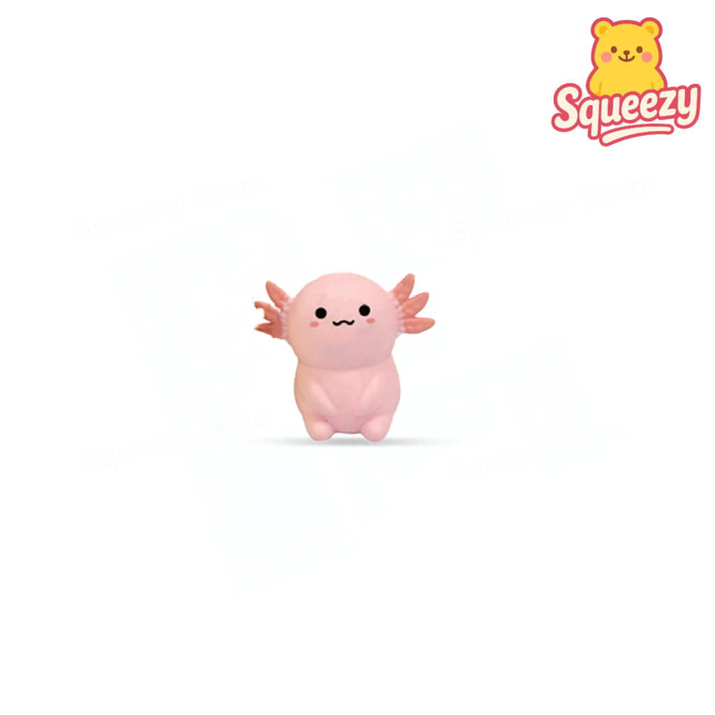 Pink EVA Axolotl soft sensory toy with pastel body and cute expression.