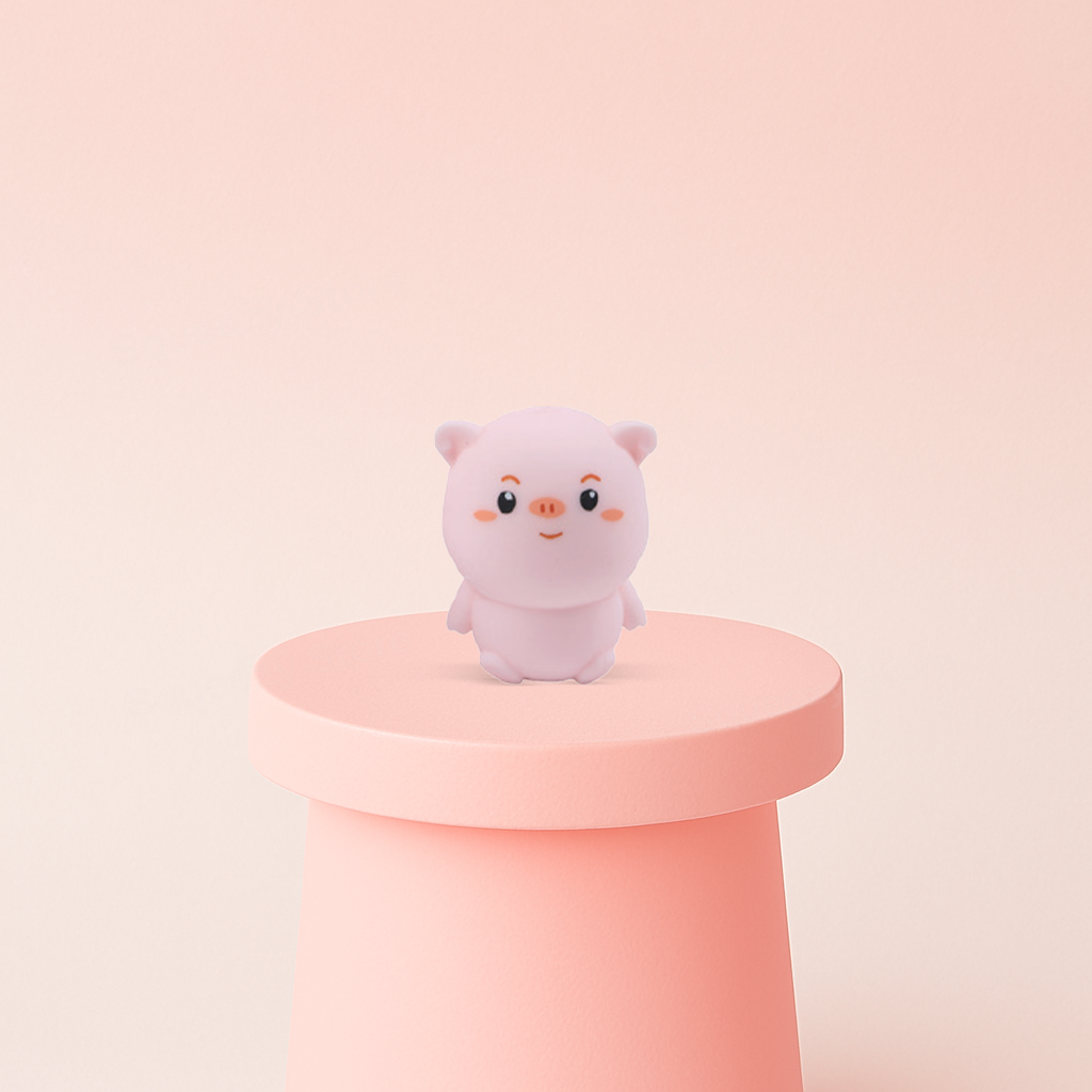 EVA Pig soft sensory toy with pink body, round snout, and tiny ears.