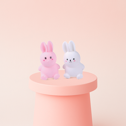 EVA Rabbit soft EVA stress relief toy in pink and white rabbit designs.