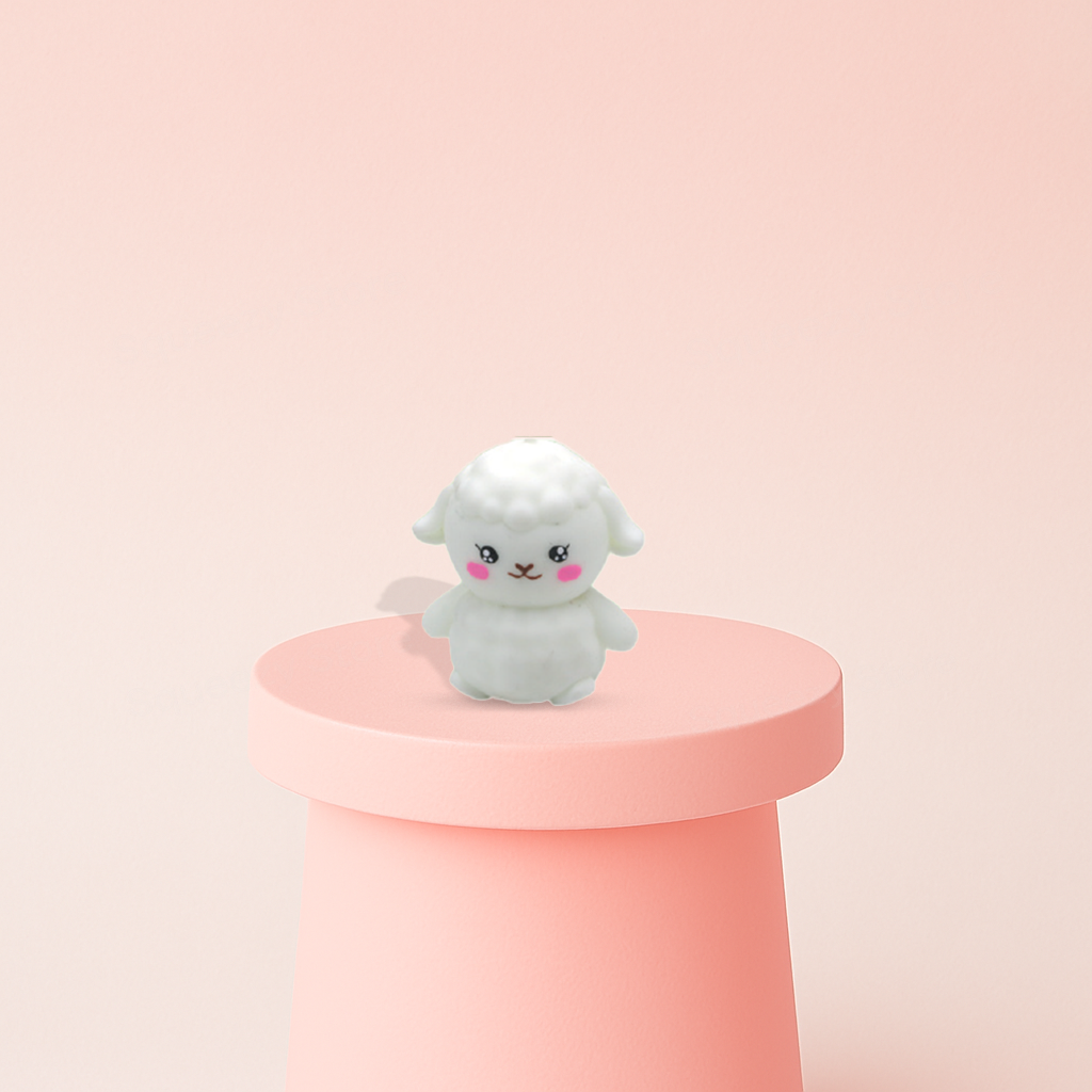 EVA Sheep Style 2 displayed on a pastel stand, soft sheep sensory toy for stress relief.
