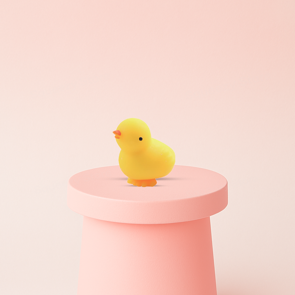 EVA Cute Chick soft sensory toy with yellow body, orange beak, and orange feet.