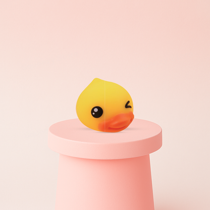 EVA Duck Head displayed on a wooden table as a soft yellow duck stress relief toy.