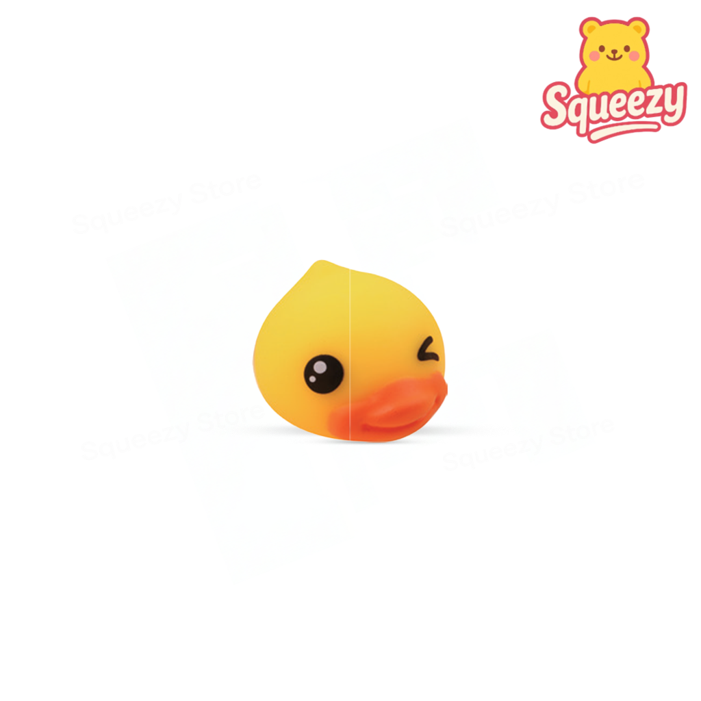 EVA Duck Head soft yellow duck stress relief toy with orange beak and winking face.