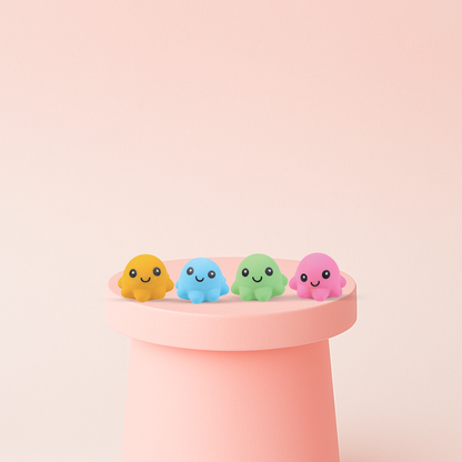 EVA Fat Octopus soft EVA stress relief toy in blue, yellow, green, and pink octopus designs.