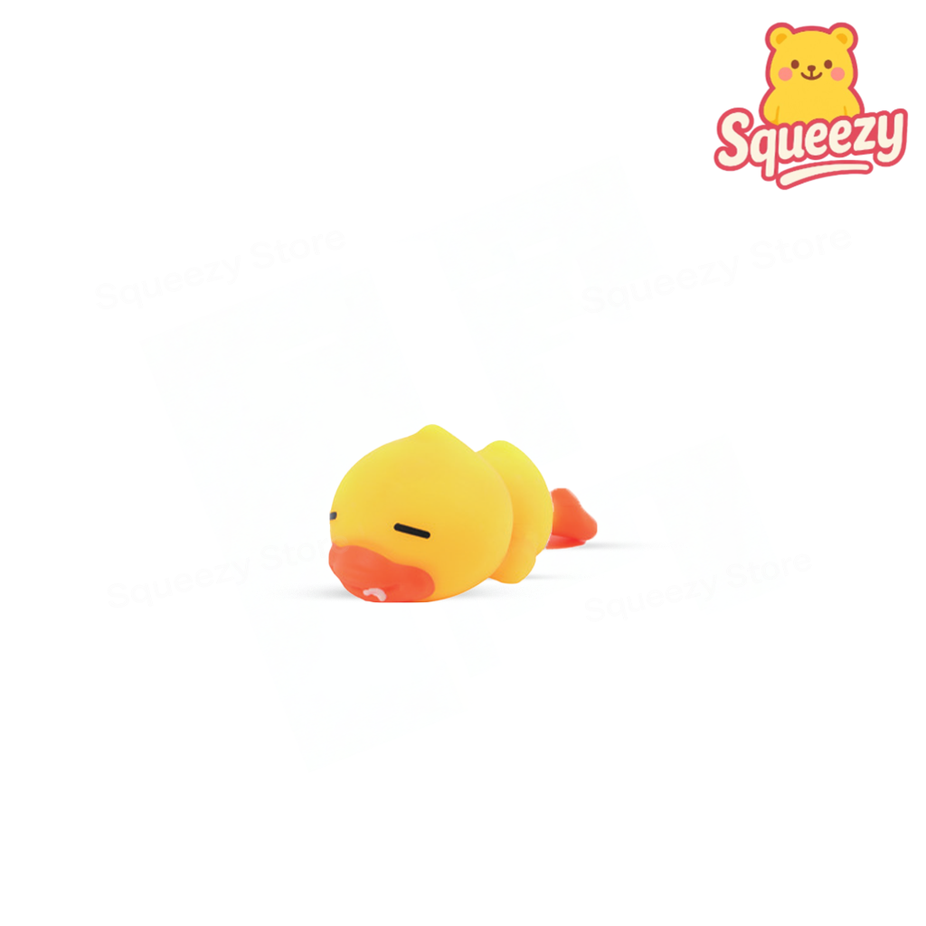 EVA Lying Down Duck soft EVA stress relief toy shaped like a sleeping yellow duck.